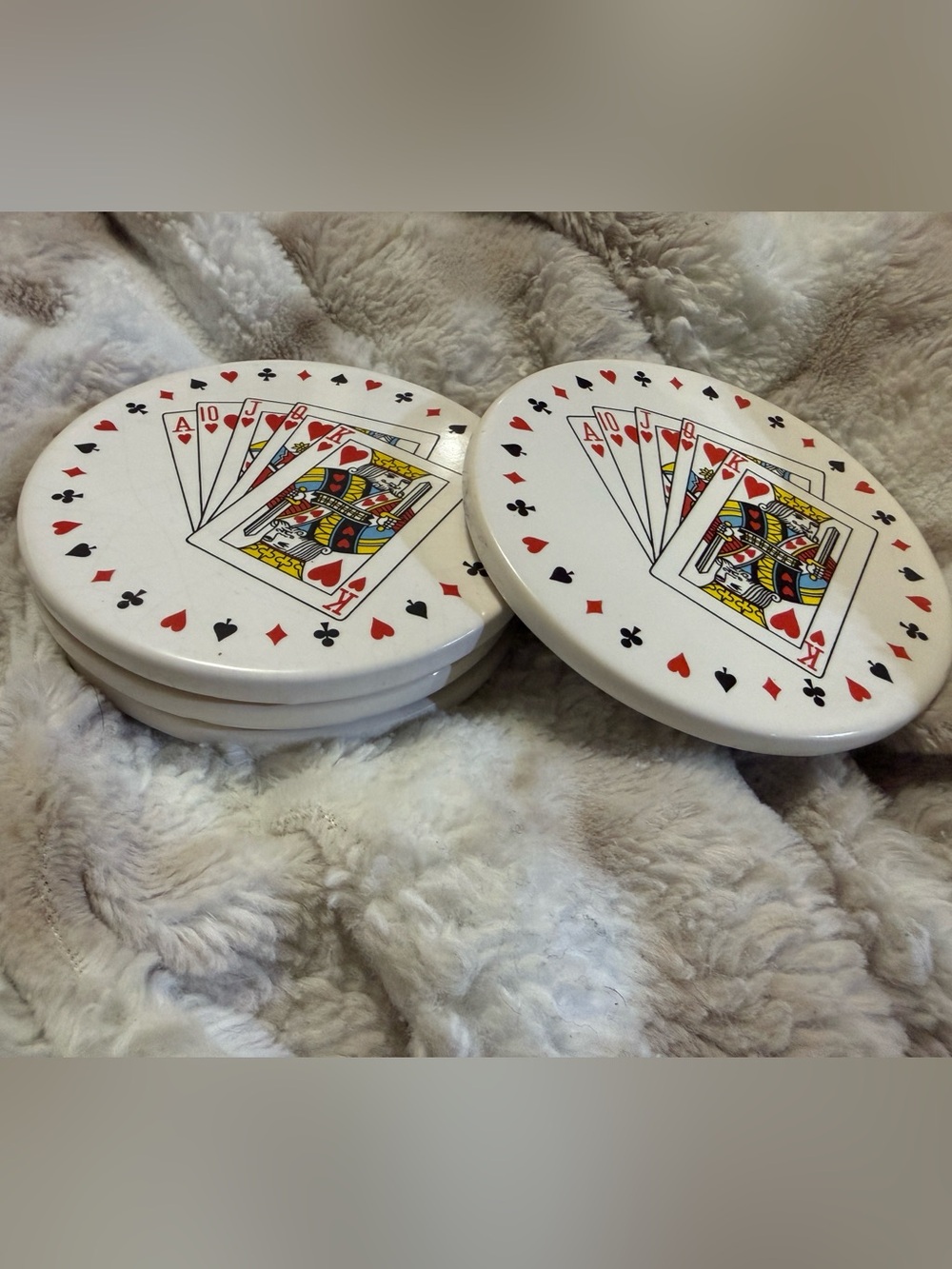 Set of 4 Vintage Stone Playing card coasters. Spades, Rockabilly Speakeasy MCM
